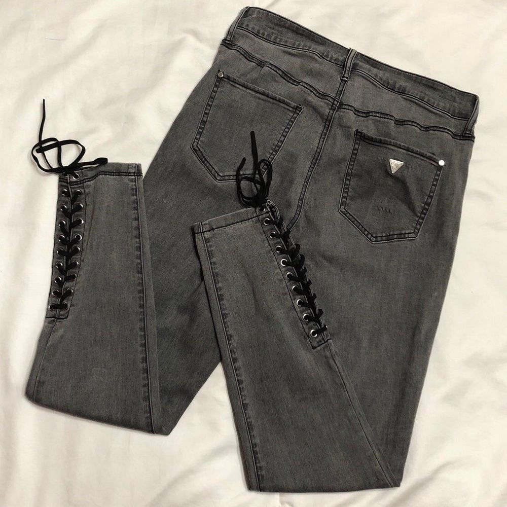 Guess Black Skinny Jeans with Lace-Up Detail